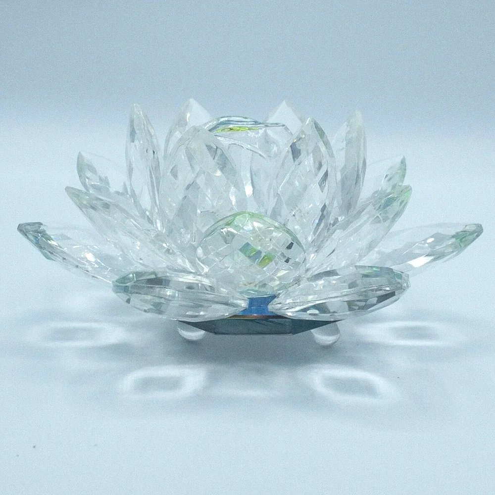 Crystal Lotus Flower Figurine Iridescent Glass Blue Green Decor